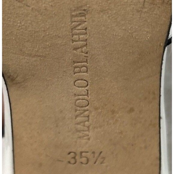 Manolo Blahnik White Black Petal Open Toe Block Heel Pumps Italy Size 5.5 - Picture 9 of 10